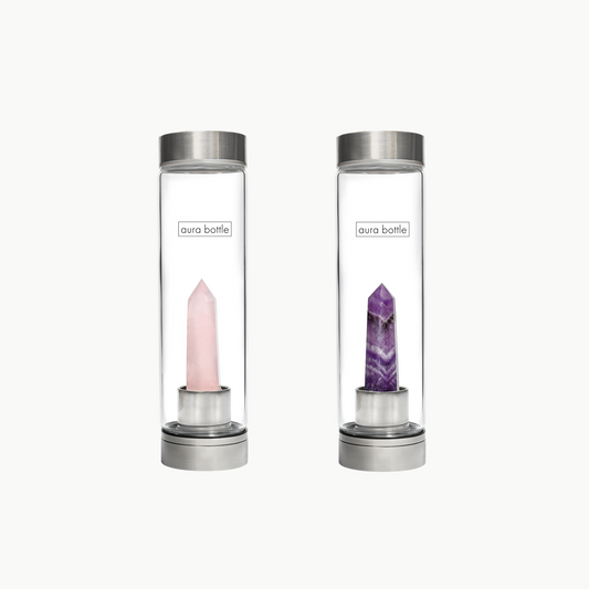 Crystal Infused Silver Aura Bottle Duo - Rose Quartz & Amethyst