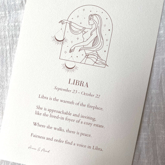 Libra Zodiac Print A5 Portrait Poem