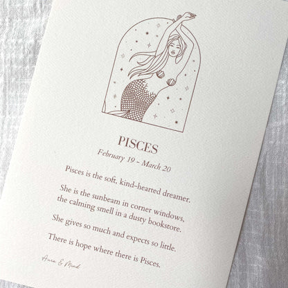 Pisces Zodiac Print A5 Portrait Poem