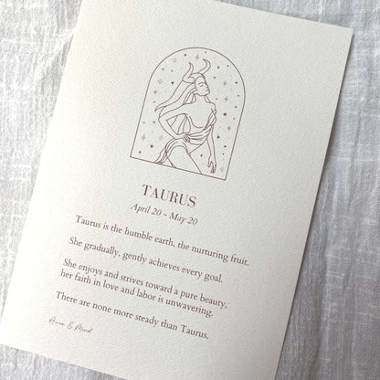Taurus Zodiac Print A5 Portrait Poem